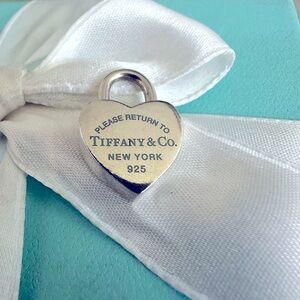 Tiffany & Co. Blue Enamel Sterling Silver Heart Pad Lock Charm